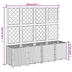 vidaXL Jardinière avec treillis gris clair 160x40x140 cm PP pas cher