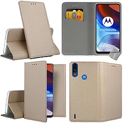 Htdmobiles Housse etui portefeuille avec coque intérieure en silicone pour Motorola Moto E7i Power + film ecran - OR MAGNET