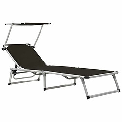 Maison Chic Chaise longue pliable de jardin | Bain de soleil Relax | Transat avec toit Aluminium et textilène Noir -GKD75088