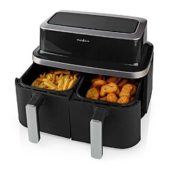 NEDIS Friteuse Double Numérique 2x4L2 AIR FRYER LCD 2600W Couvercles anti-éclaboussure - 2 paniers à frire - Filtre -