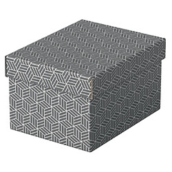 Esselte Pack de 3 Petites Boîtes de Rangement avec Couvercles 200x150x255mm - Carton 100% Recyclé et Recyclable - Design Gris avec Dessin