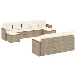 vidaXL Salon de jardin avec coussins 10 pcs beige résine tressée