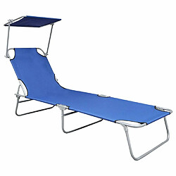 Maison Chic Chaise longue, Transat pliable avec auvent Bleu Aluminium