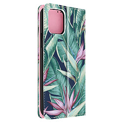 Avizar Étui Apple iPhone 12 / 12 Pro Porte-carte Fonction Support Motif Fleurs – vert