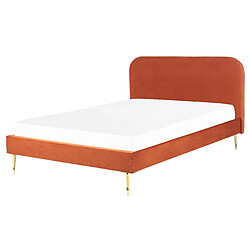 Beliani Lit double en velours orange 160 x 200 cm FLAYAT