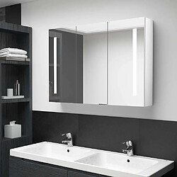 vidaXL Armoire de salle de bain à miroir LED 89x14x62cm Blanc brillant