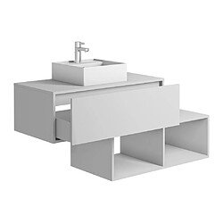 Acheter Vente-Unique Meuble de salle de bain suspendu blanc avec vasque carrée - 1 tiroir et 2 niches - 94 cm - TEANA II