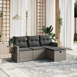 Maison Chic Ensemble de 4 Tables et chaises d'extérieur avec coussins,Salon de jardin gris résine tressée -GKD264096