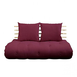 Inside 75 Canapé lit futon SHIN SANO bordeaux et pin massif couchage 140*200 cm.