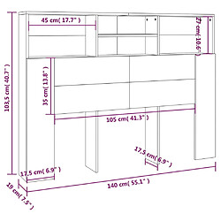 vidaXL Armoire de tête de lit Blanc 140x19x103,5 cm pas cher