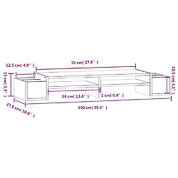 vidaXL Support de moniteur Noir 100x27,5x15 cm Bois de pin solide pas cher