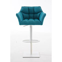 Decoshop26 Tabouret de bar chaise haute de comptoir couture carrées assise en tissu turquoise cadre en métal blanc 10_0004758