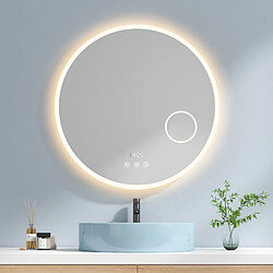 EMKE Miroir lumineux salle de bain rond diamètre 80cm Cadre Acrylique, Miroir LED avec Interrupteur Tactile, Anti-buée, Miroir avec éclairage Lumière Neutre 