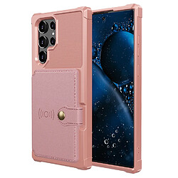 Coque en TPU + PU avec béquille et porte-carte rose pour votre Samsung Galaxy S22 Ultra 5G