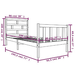 vidaXL Cadre de lit Gris Bois de pin massif 90x190 cm Simple pas cher