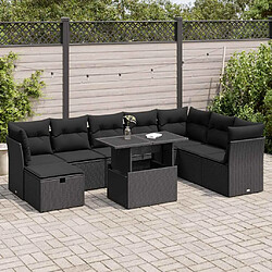 vidaXL Salon de jardin 9 pcs avec coussins noir résine tressée