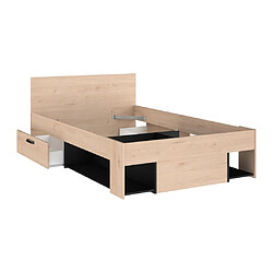 Vente-Unique Lit 120 x 190/200 cm avec rangements - Coloris : Naturel et noir - KINSELIA