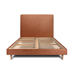 Sommeil de plomb Lit 140x200cm avec tête de lit tapissier bouclette et sommier kit Terracotta - Hauteur totale : 29cm