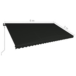 vidaXL Auvent rétractable capteur de vent et LED 600x300cm Anthracite pas cher