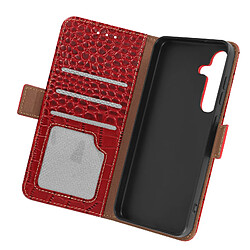 Avizar Étui Cuir pour Samsung Galaxy S24 Portefeuille RFID Motif Crocodile Rouge