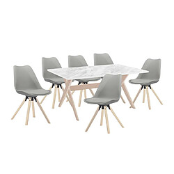 Vente-Unique Table à manger 6 personnes en MDF et hêtre - Blanc et naturel clair - SERANI pas cher