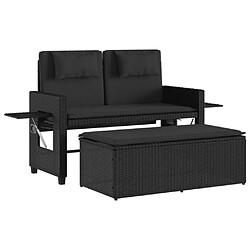 Maison Chic Banc inclinable de jardin avec coussins| Banc d'extérieur noir résine tressée -GKD11631