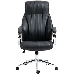 Decoshop26 Fauteuil de bureau forme ergonomique pivotant à 360° en véritable cuir noir et métal chromé 10_0002715