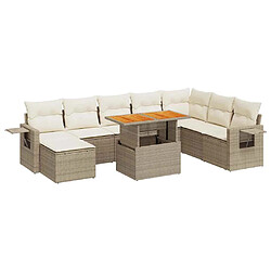 vidaXL Salon de jardin avec coussins 9 pcs beige résine tressée