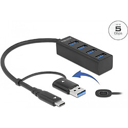 Delock - Hub - 4 x USB 3,2 Gen 1 + 1 x USB-C 3,2 Gen 1 - Desktop (63828)