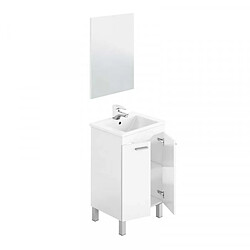 Dansmamaison Meuble sous vasque 2 portes battantes + vasque 50 cm + miroir + colonne Blanc brillant - CEPKON pas cher