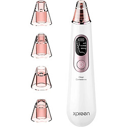 Chrono Aspirateur de Point Noirs, Xpreen Extracteur de Comédons Nettoyant de Pores Rechargeable Appareil de Beauté du Visage Avec écran LED, 4 Sondes et 3 Modes pour nettoyage du visage,Blanc