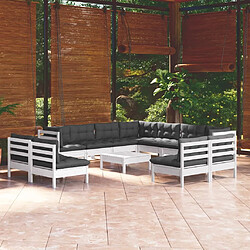 Maison Chic Salon de jardin 12pcs + coussins - Mobilier/Meubles de jardin - Table et chaises d'extérieur blanc bois de pin solide -MN50324