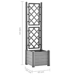 vidaXL Jardinière avec treillis 43x43x142 cm PP Gris pierre pas cher