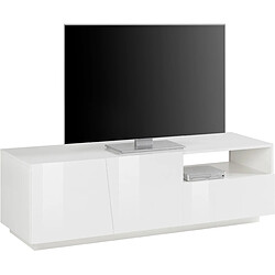 Alter Meuble TV de salon, Made in Italy, Meuble TV avec 2 portes et 1 tiroir, cm 150x43h46, couleur blanc brillant