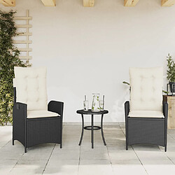 vidaXL Chaises inclinables de jardin lot de 2 et coussins noir rotin