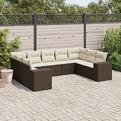 vidaXL Salon de jardin avec coussins 9 pcs marron résine tressée