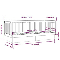 vidaXL Lit de jour sans matelas noir 75x190 cm bois de pin massif pas cher