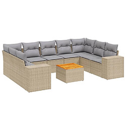 Maison Chic Salon de jardin avec coussins 10 pcs, Ensemble Tables et chaises de jardin, beige résine tressée -GKD473404