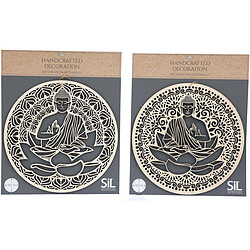 Sil Décoration murale ronde Bouddha 40 cm en bois sculpté.