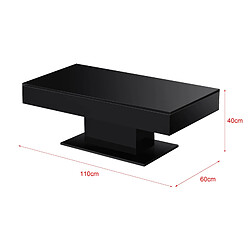 Helloshop26 Table basse de salon stylé avec 2 espaces de rangement intérieurs design panneau de particules 40 x 110 x 60 cm noir brillant 03_0006149