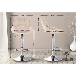 Decoshop26 Lot de 2 tabourets de bar avec repose-pieds en forme d'arc assise en tissu crème cadre en métal TDB10757