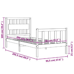 vidaXL Cadre de lit sans matelas blanc 90x200 cm bois de pin massif pas cher