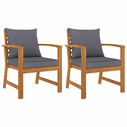 Maison Chic Lot de 2 Chaises de jardin,Fauteuil d'extérieur avec coussin gris foncé Bois d'acacia -MN69685