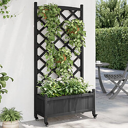 Maison Chic Jardinière,Bac à fleurs avec treillis - pot de fleur et roues noir bois massif de sapin -GKD51006