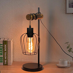 NETTLIFE Lampe de table rétro 1 flamme lampe de chevet vintage en métal et bois - noir - douille : E27 - interrupteur inclus - ampoules non comprises