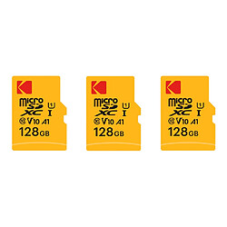 Pack de 3 KODAK Micro SDXC 128GB Premium - Vitesse et Fiabilité pour un Stockage Exceptionnel - Noir