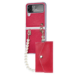 Coque en TPU + PU anti-chute avec poignée perlée pour votre Samsung Galaxy Z Flip4 5G - rouge