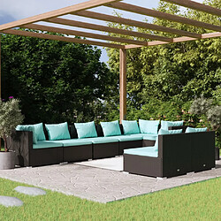 vidaXL Salon de jardin 8 pcs avec coussins Noir Résine tressée