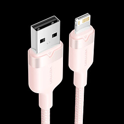 Câble de Charge USB-A/Lightning Vention - Aluminium et Coton Tressé - 480Mbps - 2,4A - 2m - Couleur Rose