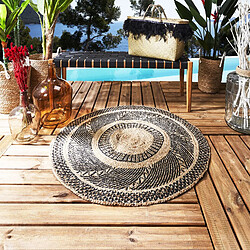 Toilinux Tapis rond en Jute avec imprimé - D.90cm - Noir